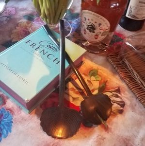 Barneys New York Primitive Horn "Ginko Leaf" Salad Servers